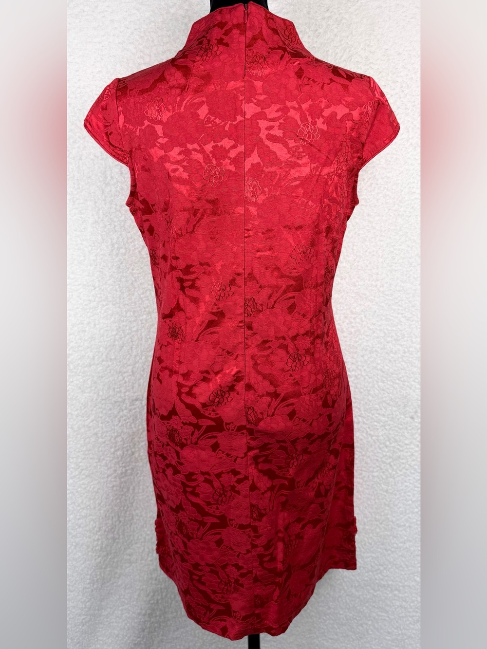 Red/Gold Floral Embroidered Mandarin Collar Sheath Mini Dress, XL - Picture 10 of 15